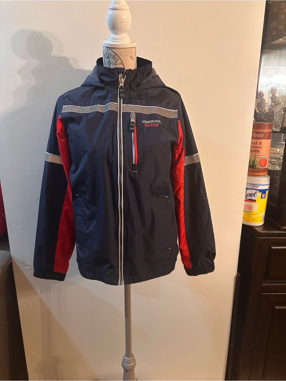 London Fog Kids Navy and Red Hooded Windbreaker Jacket